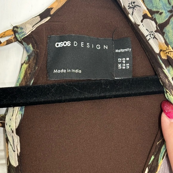 ASOS (Maternity) Green and Brown Floral Lace Up Dress - Picture 7 of 7